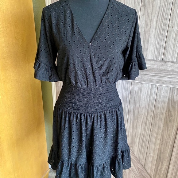 Michael Kors women's smocked eyelit fit and flare mini dress - Picture 1 of 8